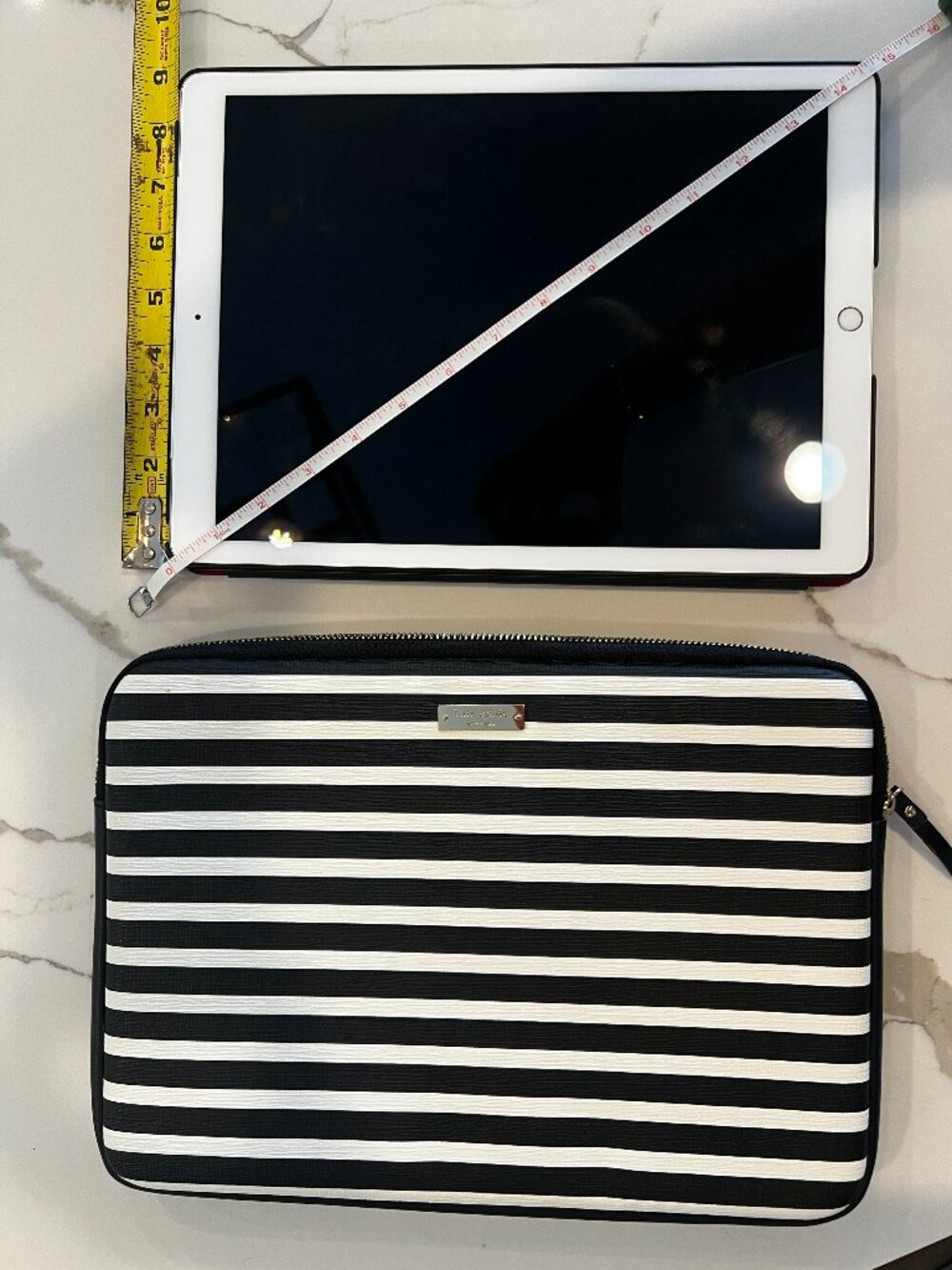 Kate Spade NY Black White Stripe Padded Laptop Sleeve iPad Pro Case 13"
